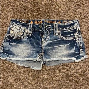 Rock revival denim shorts